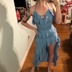 Zara blue ruffle dress with adjustable halter straps